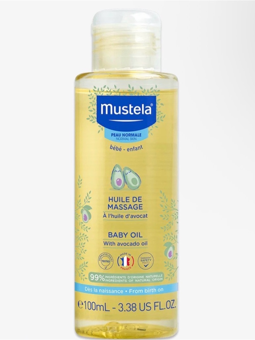 Mustela Baby Oil with Avocado Oil — Gentle Yellow Baby Oil